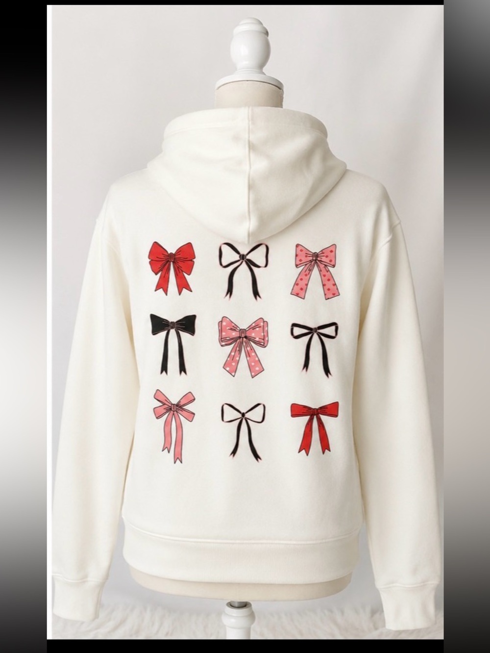Coquette Soft girl Ivory Bow Zip-Up Hoodie – NWT – Juniors Large - Picture 3 of 7